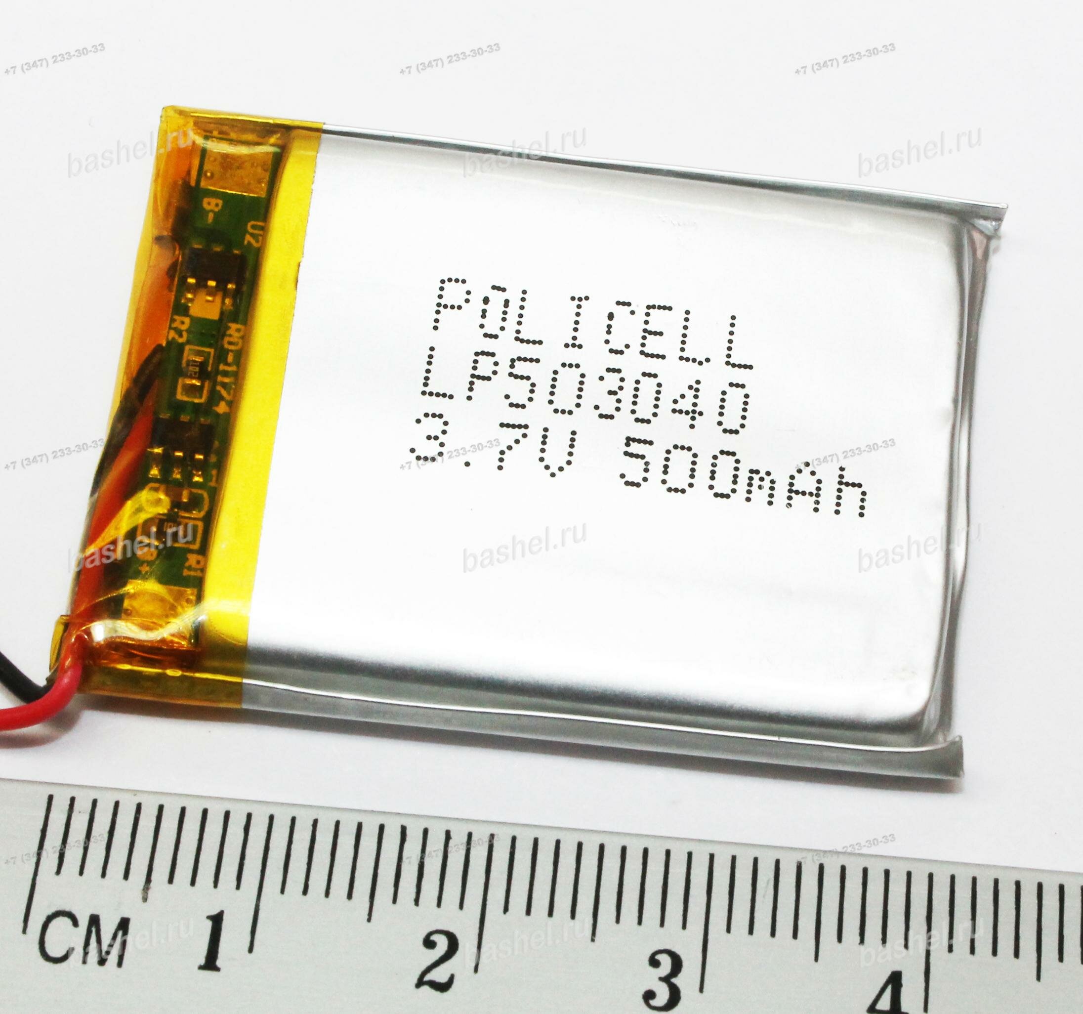Аккумулятор PoliCell LP503040-PCM 3,7V, 500mAh, Li-Pol (с платой защиты), PoliCell электротовар