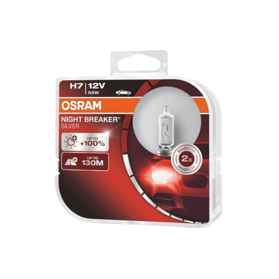 Галогенная лампа Osram Night Breaker Silver +100% 64210NBS-HCB / H7 / PX26d / 3200K / 1500Лм / 55Вт / теплый белый