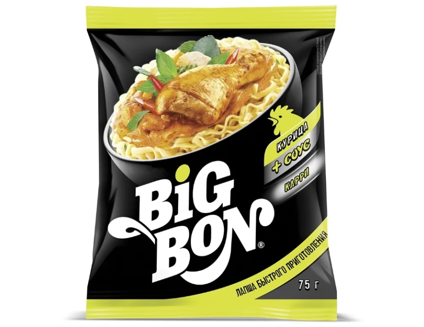 Лапша Big Bon с курицей и соусом Карри быстрого приготовления 75 г