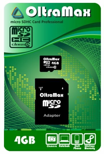 Карта памяти OltraMax MicroSDHC 4GB Class4 + адаптер SD