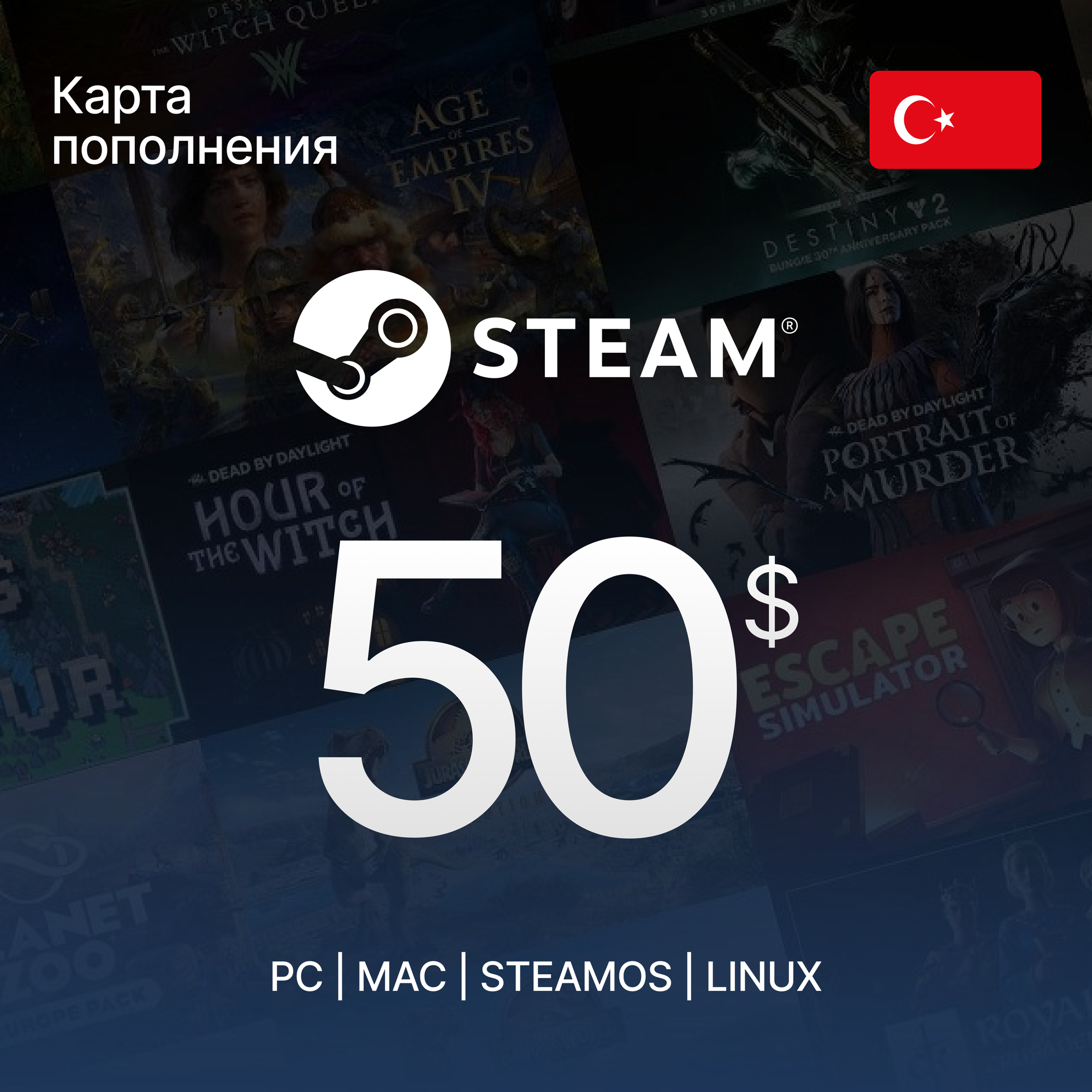 Пополнение счета игровой валютой Steam 100 US Турция / Цифровой код / Gift Card