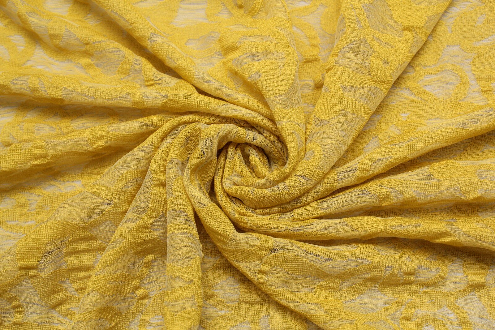 Ткань Трикотаж-жаккард ажур цвета лайм с лёгким горчичным оттенком ш192см 05 м