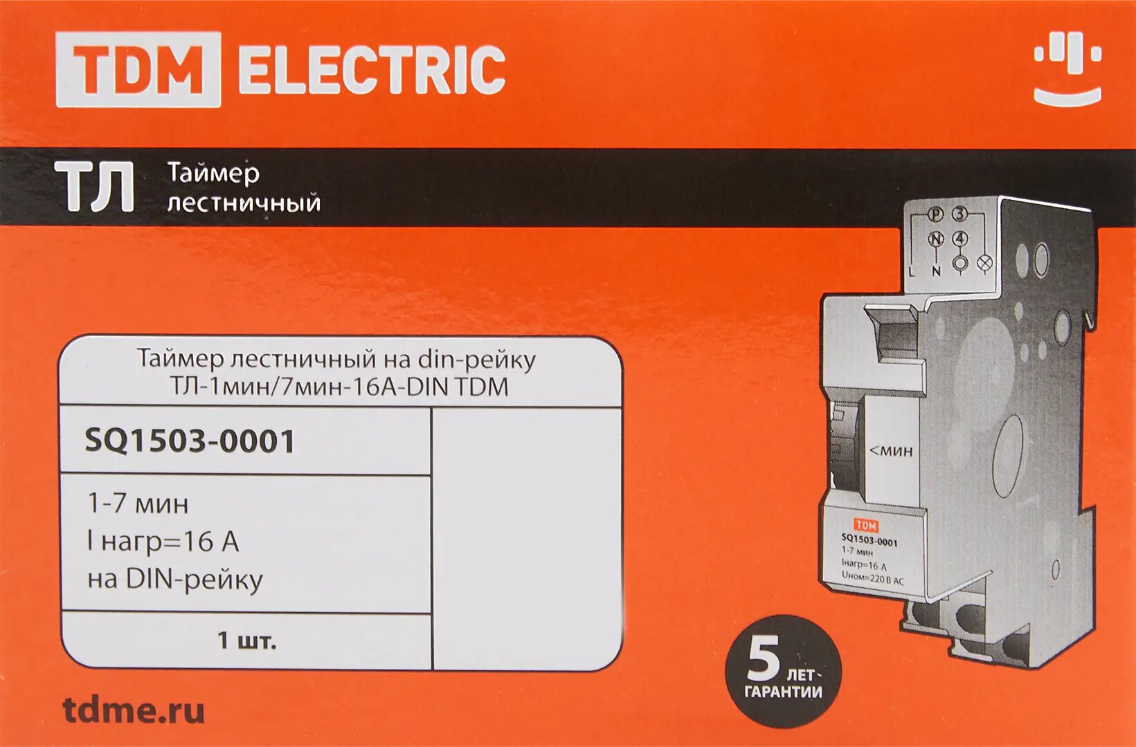 Таймер лестничный TDM Electric ТЛ-1мин/7мин-16А-DIN