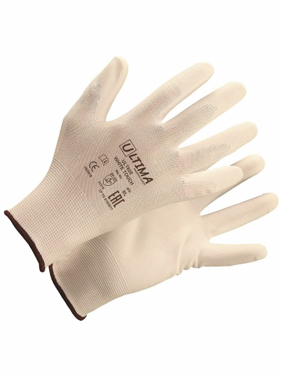 фото Перчатки Ultima 620F нейлоновые с полиуретановым покрытием кончиков пальцев 9/L, белый