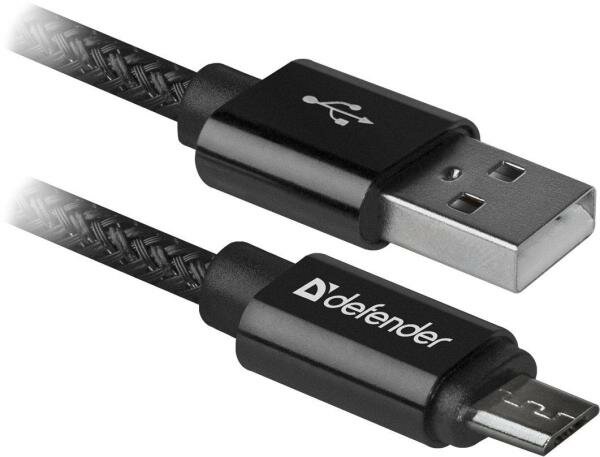 Defender USB кабель USB08-03T PRO USB2.0 Черный, AM-MicroBM, 1m, 2.1A (87802)