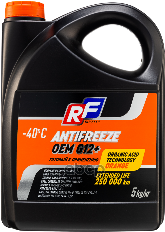 Антифриз, Готовый Раствор Oem G12+, -40°C, Оранжевый, 5Кг RUSEFF арт. 17236N