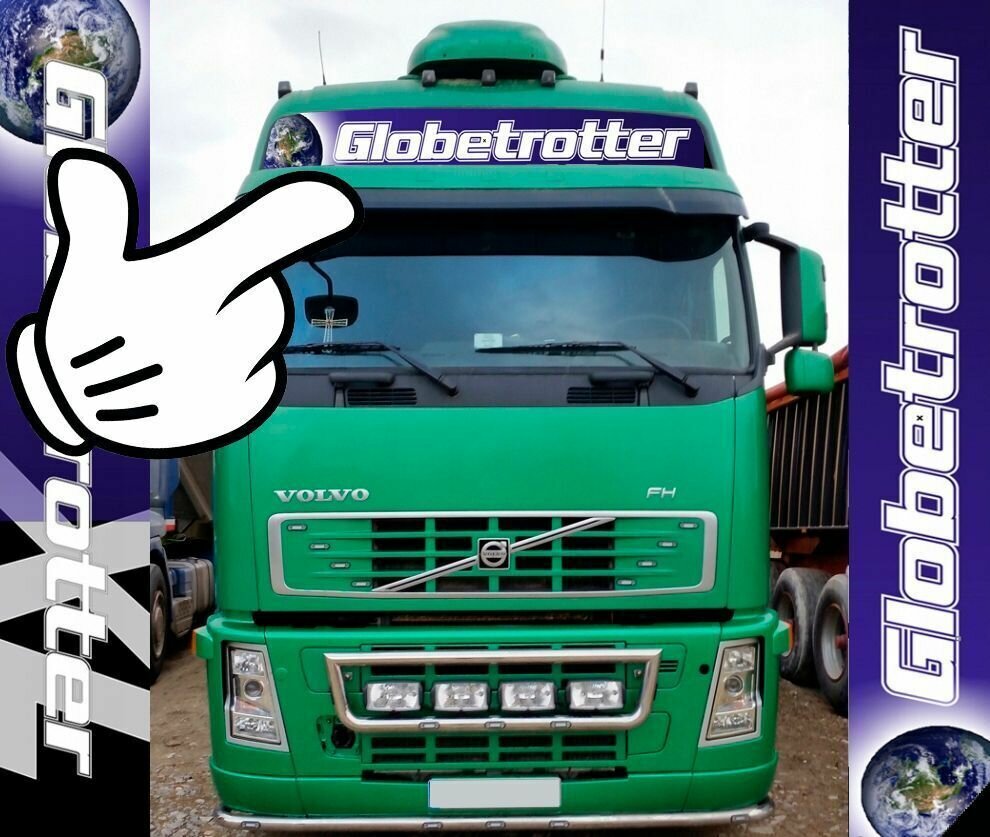 Наклейка GLOBETROTTER (Глобетроттер) на VOLVO FH FM (белый фон, с надписью XL)