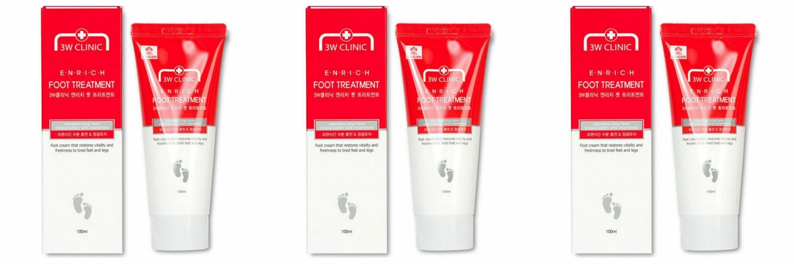 3W Clinic Крем для ног Enrich Foot Treatment, восстанавливающий, 100 мл, 3 шт