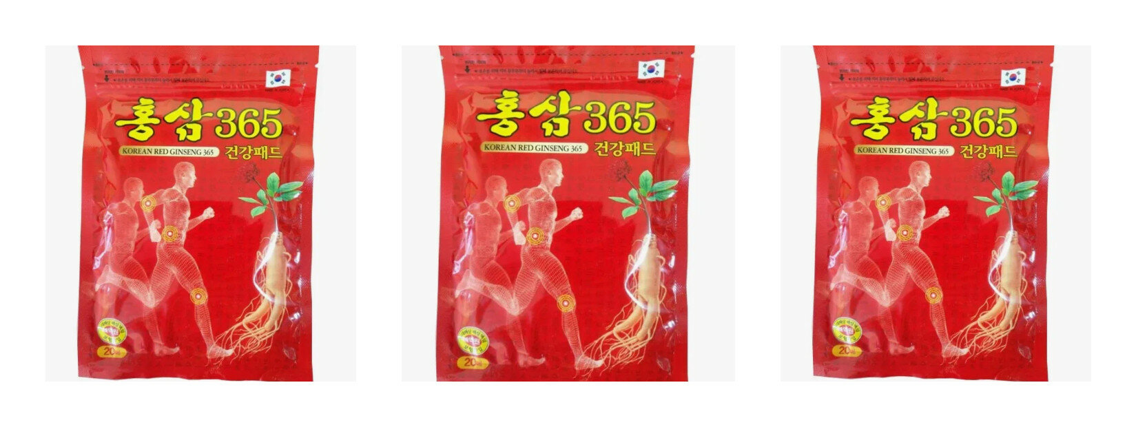Пластырь Daejeon Korean Red Ginseng 365 Pad, с красным женьшенем, набор 20 шт, 3 уп.