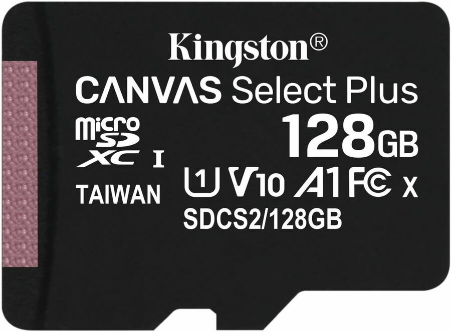 Карта памяти microSDXC Kingston Canvas Select Plus, 128 Гб, UHS-I Class 10 U1 A1 (SDCS2/128GBSP) RU