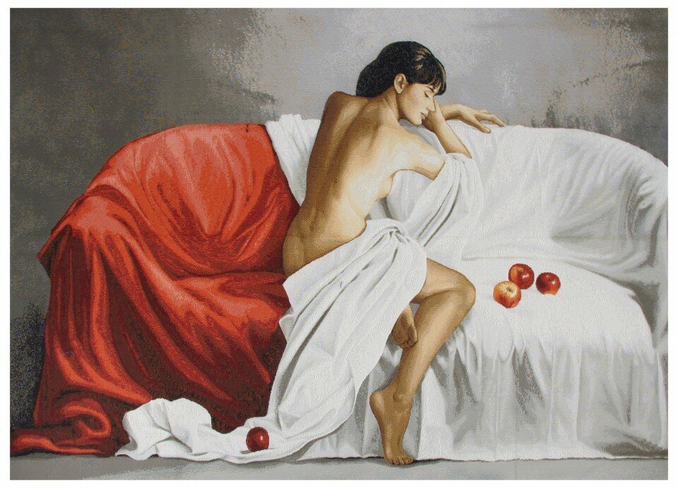 фото Картина Гобелен Лен 100% без рамы Белое и красное 100Х70