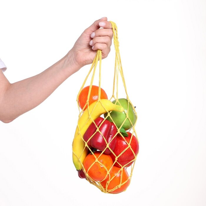 фото Авоська плетёная 38 см, ручка 15 см, хлопок, жёлтая