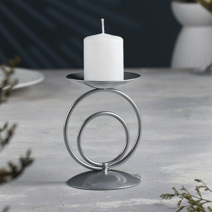 Подсвечник "Закат" металл на одну свечу, 8,3х11 см, серебро - фотография № 1