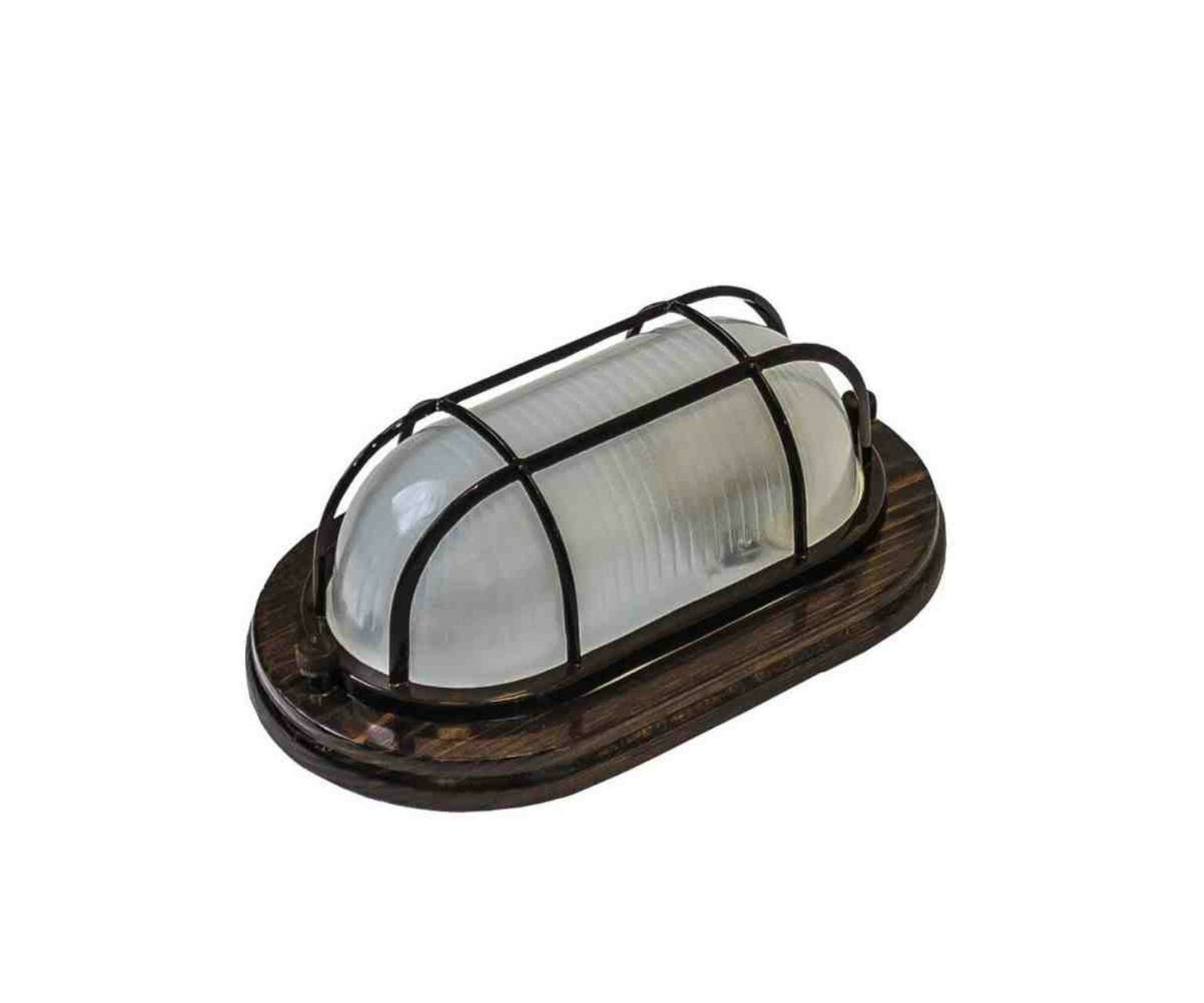 фото НБО 04-60-022 Светильник овал с решеткой орех IP54, Е27, 60Вт, основание дерево, корпус алюминий