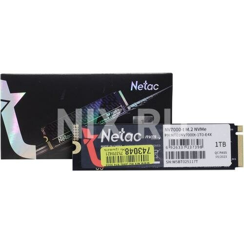 Накопитель Netac NV7000-t NT01NV7000T-1T0-E4X SSD M.2 1.0Tb PCI-E 4.0 x4 чтение: 7300 Мб/сек запись: 6600 Мб/сек 3D NAND 640 TBW
