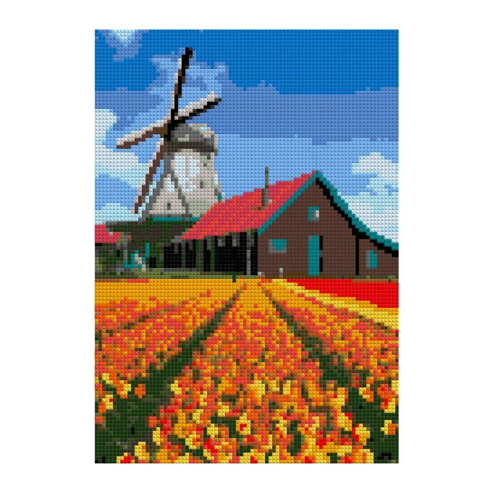 Набор для творчества LORI Алмазная мозаика (полное заполнение) "Мельница над тюльпановым полем" 21*30 см Ам-149