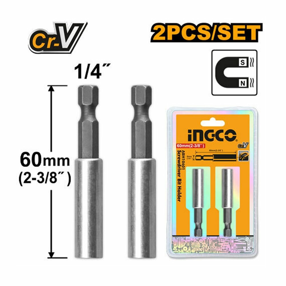 Адаптер 60мм магнитный с фиксатором (2шт) ABH20601 INGCO Биты