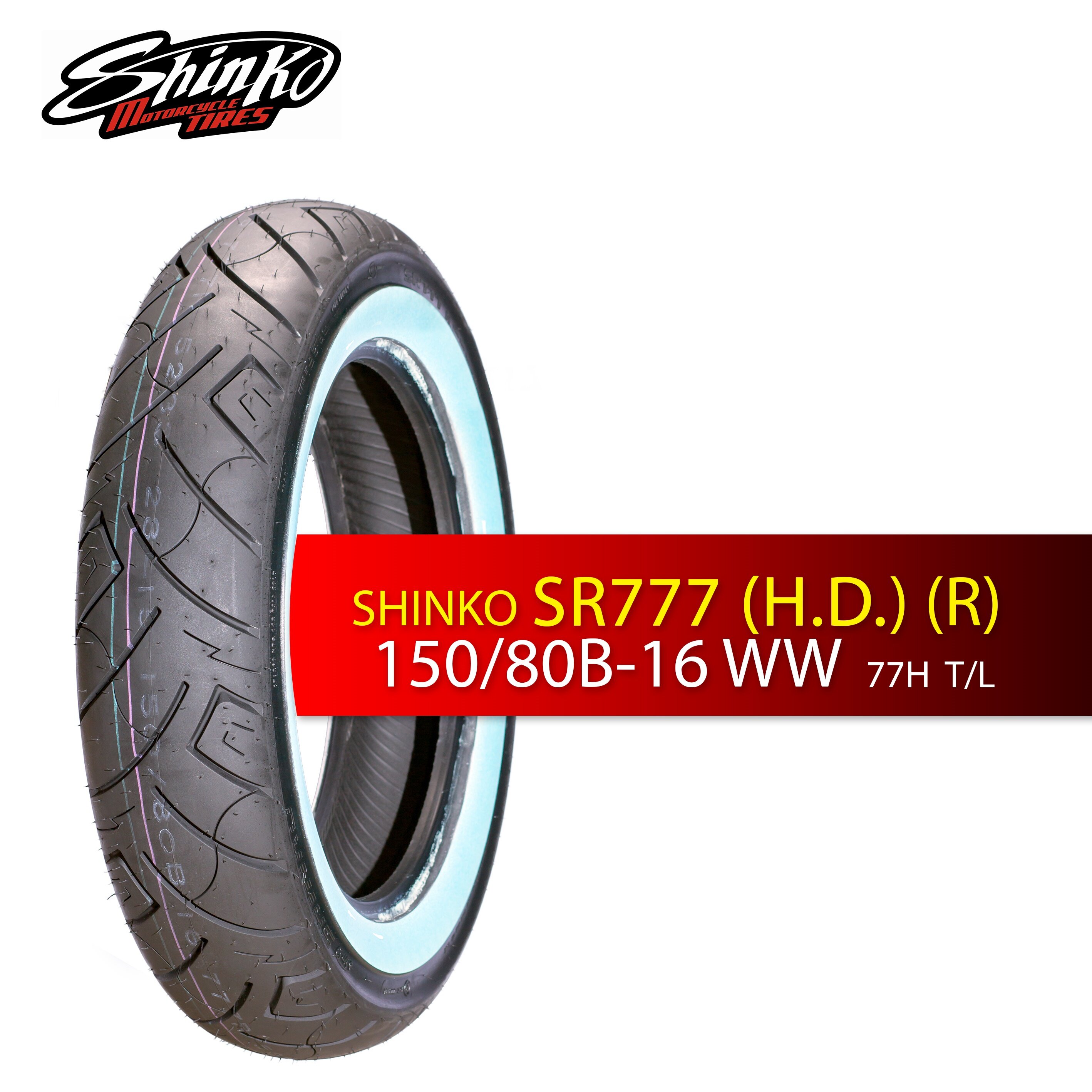 Мотошина Shinko SR777 Heavy Duty 150/80-16 77H Rear TL WW (белобокая)