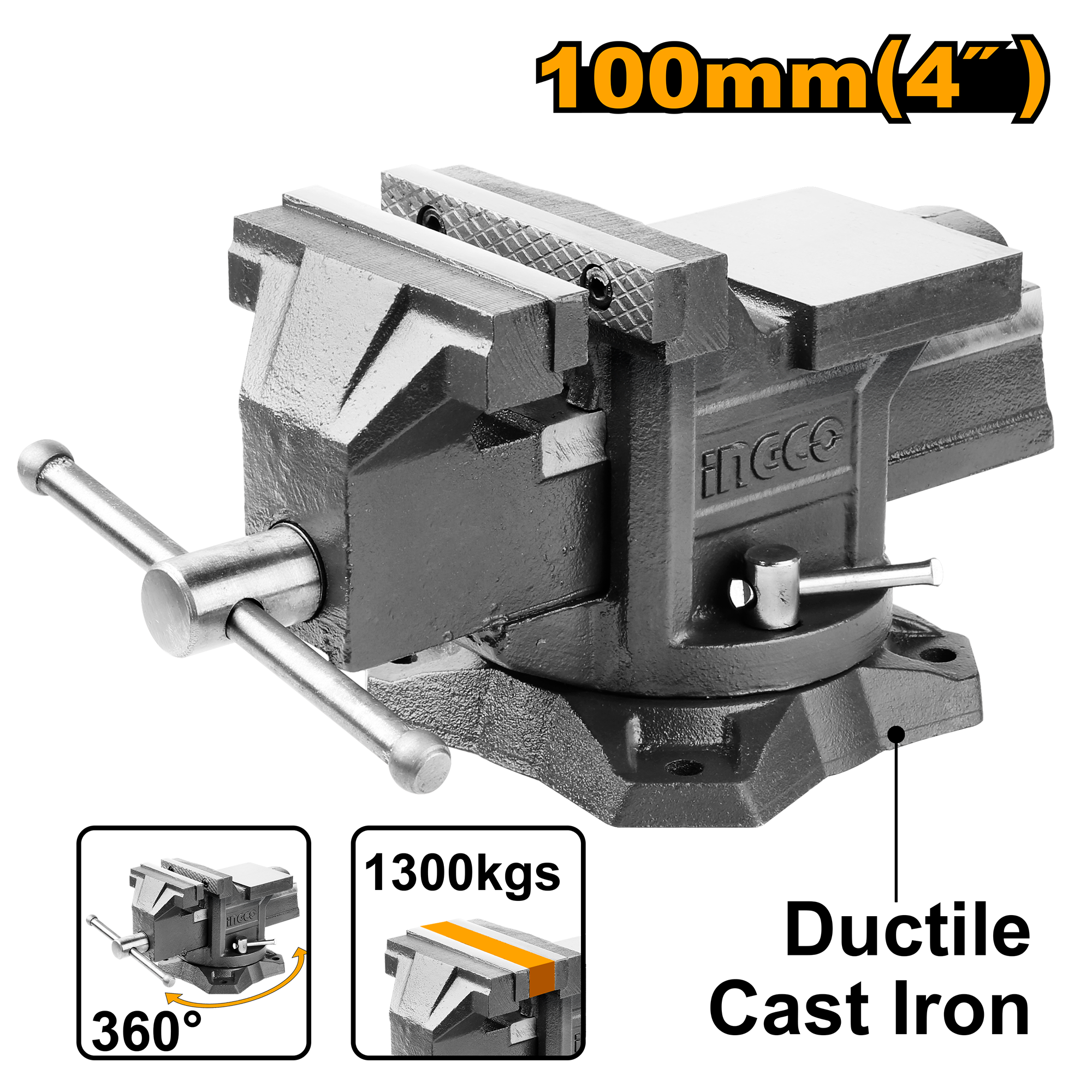Тиски поворотные с наковальней 100 мм INGCO HBV084 INDUSTRIAL