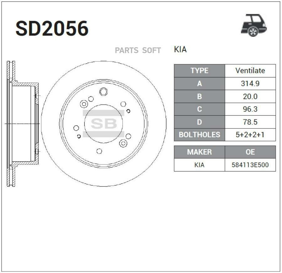 SD2056_диск тормозной задний!\ KIA Sorento 2.5/3.3i/CRDi 07> SANGSIN BRAKE / арт. SD2056 - (1 шт)