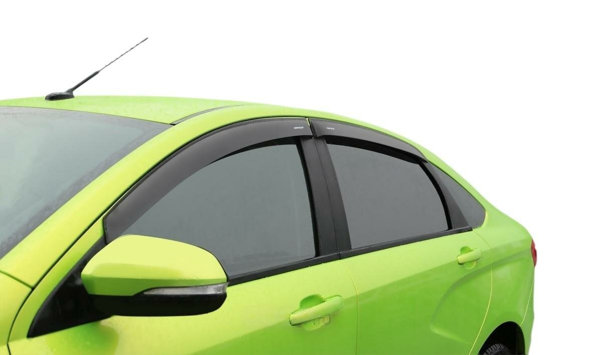 Дефлекторы неломающиеся на боковые стекла Voron Glass для ам Lada Vesta 2015-н.в. седан накладные скотч к-т 4шт EAN-13: 4620036106055