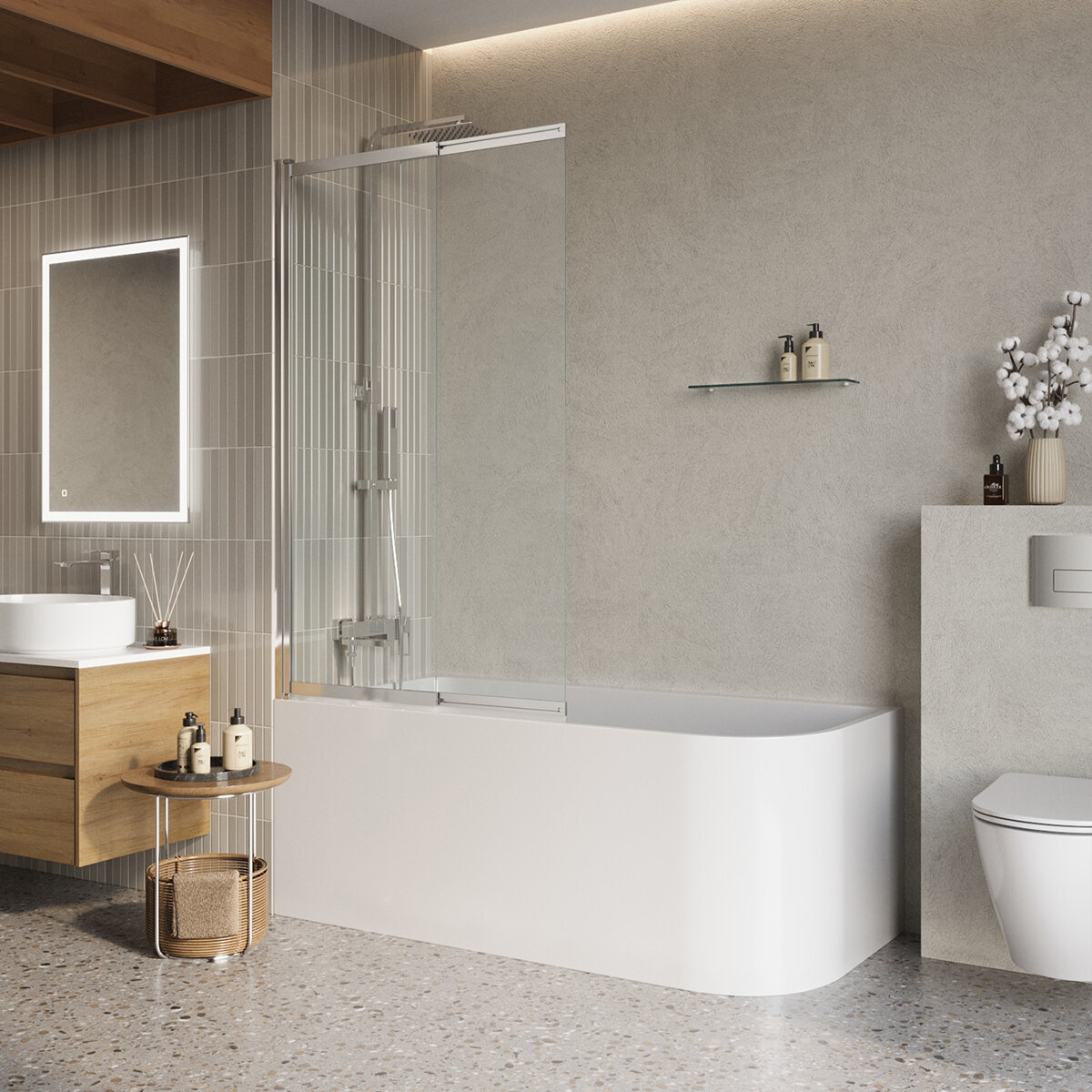 фото Шторка для ванны BelBagno Luce 90x145 LUCE-VF-11-90/145-C-Cr стекло прозрачное, профиль хром