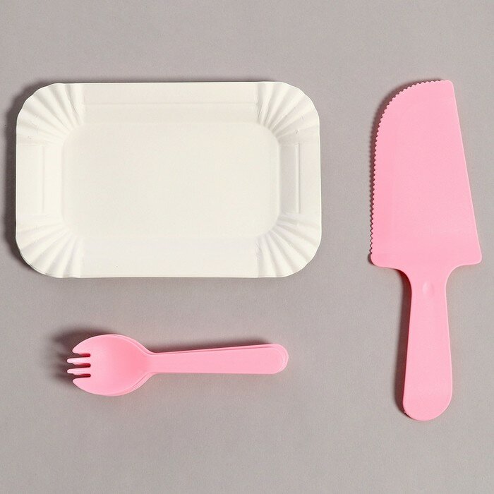 Набор одноразовой посуды, 6 шт, цвет розовый (комплект из 14 шт) - фотография № 1