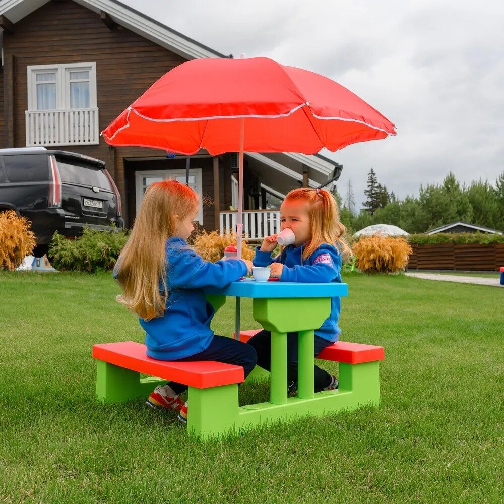 Стол садовый с зонтом UNIX Kids Garden голубой - фотография № 3