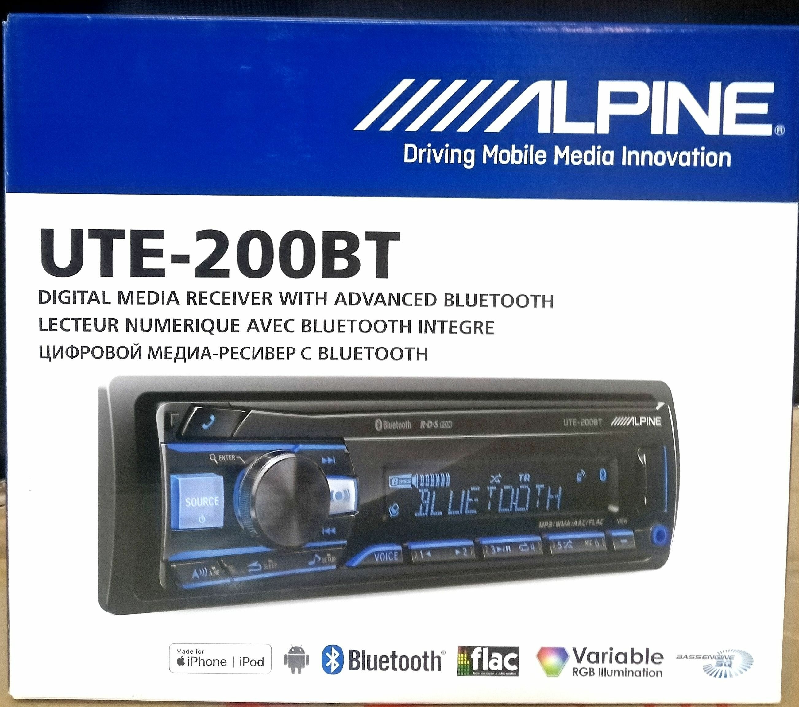 Автомагнитола ALPINE UTE 200BT с Bluetooth и USB