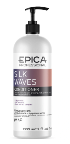 EPICA PROFESSIONAL, Silk Waves, Кондиционер для вьющихся и кудрявых волос с протеинами шелка, молочными протеинами и комплексом растительных экстрактов, 1000 мл.