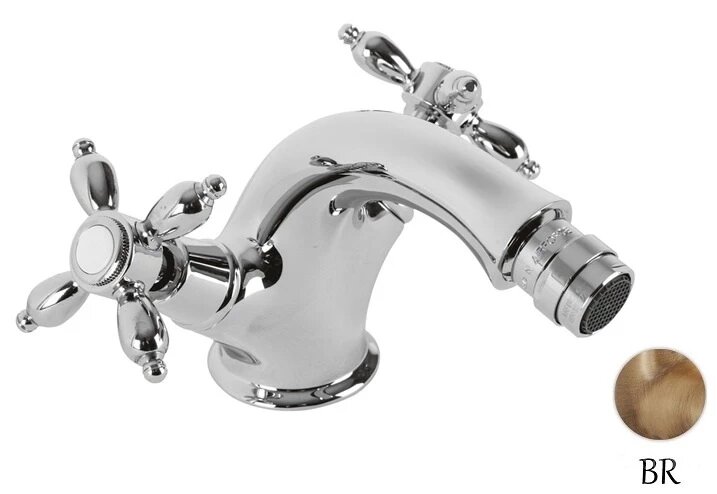 Смеситель для биде с донным клапаном бронза, ручки бронза Cezares Nostalgia NOSTALGIA-BS1-02