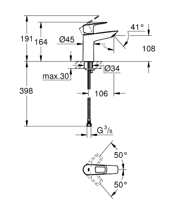 Смеситель для раковины (умывальника) Grohe BauLoop 23917001 рычажный