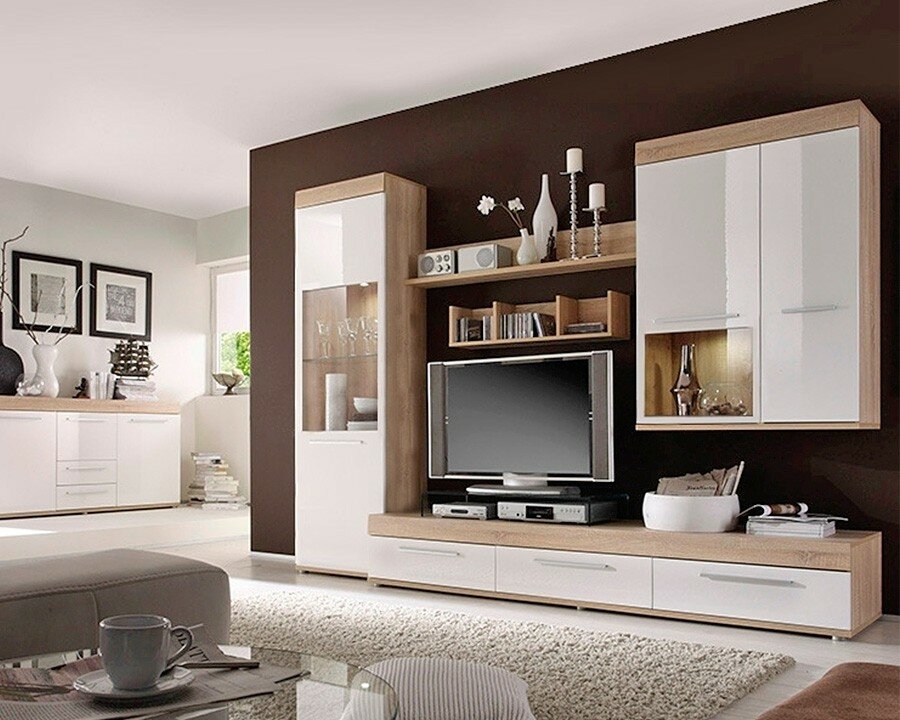 фото Гостиная Карол 3 МДФ (Мореная береза МВР-5000-2 матовая, Береза снежная 1715)