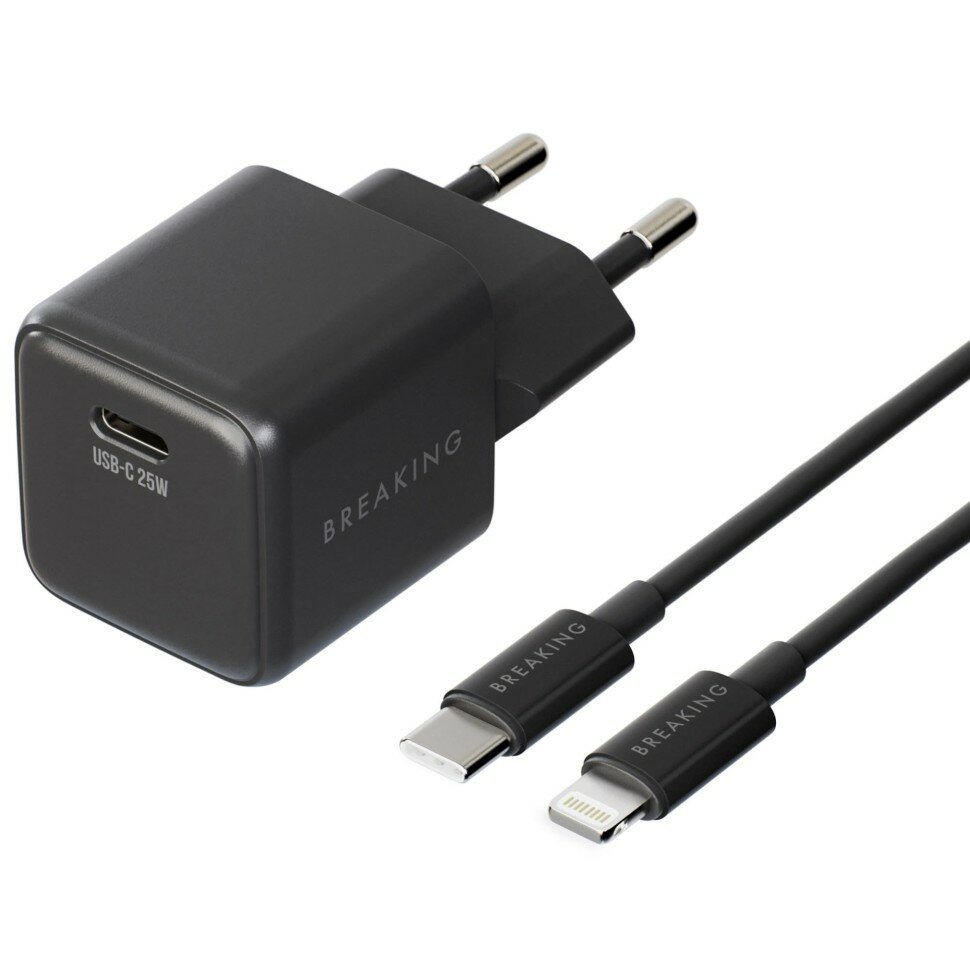 СЗУ Breaking P-10 USB-C+кабель USB-C -Lightning черный