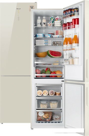 Двухкамерный холодильник Weissgauff WRK 2000 D Full NoFrost Inverter Beige Glass