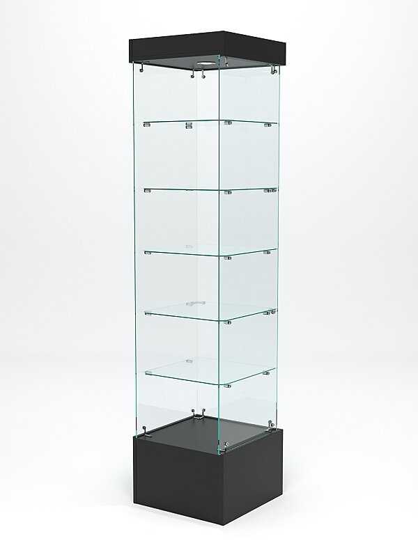 Витрина стеклянная "истра подиум" №510-Ф (с дверкой, задняя стенка - стекло), Черный 45 x 45 x 189 см