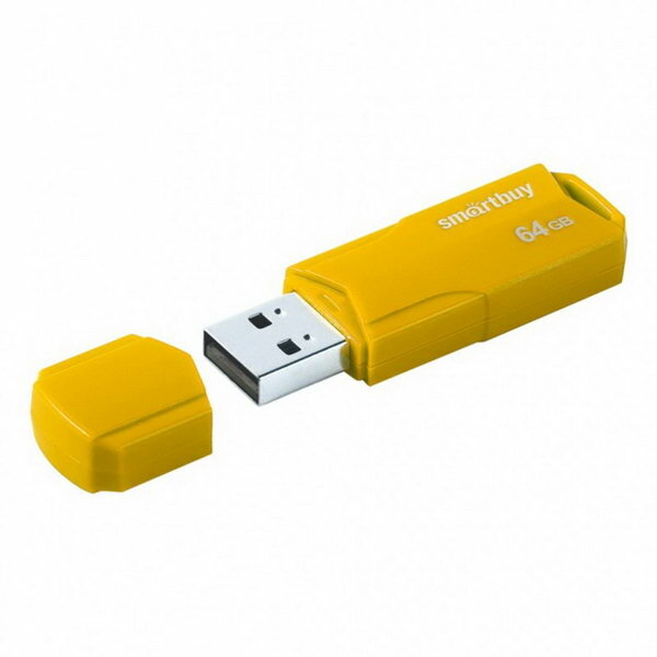 Флешка 64GBCLU-Y, 64 Гб, USB2.0, чт до 25 Мб/с, зап до 15 Мб/с, желтая