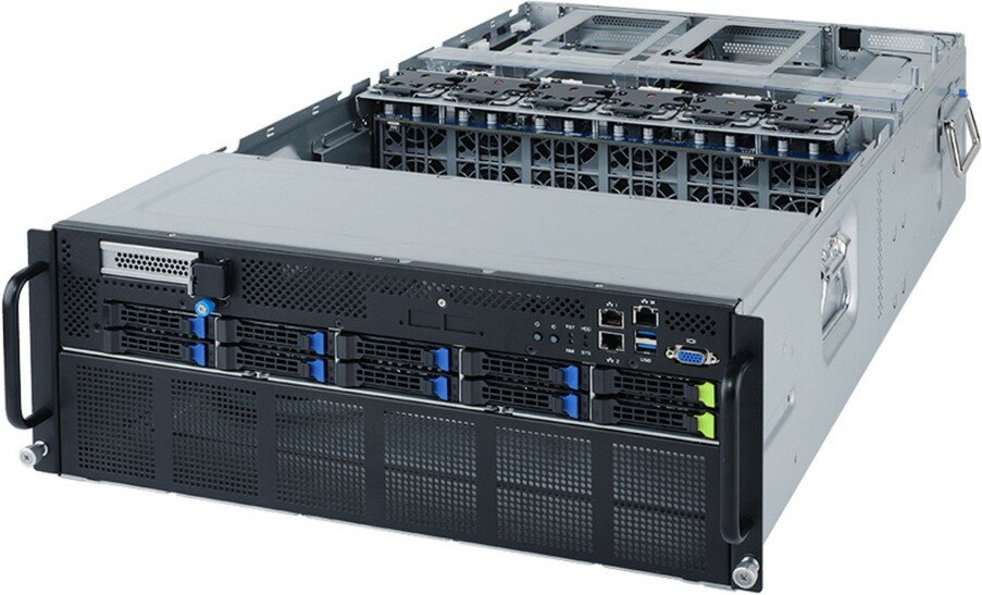 Серверная платформа/ Gigabyte G482-Z54, 4U, 2 x (socket SP3) AMD EPYC 7002/7003, 2 x 2.5" NVMe, 8 x 2.5" SATA hs HDD/SSD (non supp SAS devic