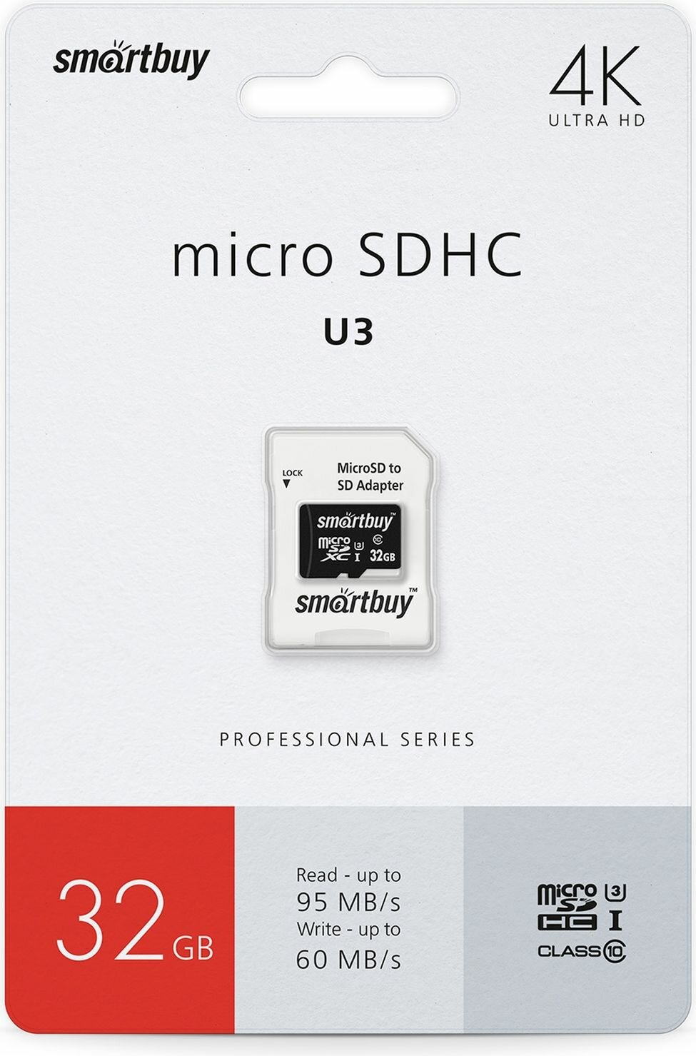 32GB Карта памяти MicroSD SMARTBUY Class 10 Pro UHS-I U3 (70/90МБ/с)+ SD адаптер (SB32GBSDCL10U3-01)