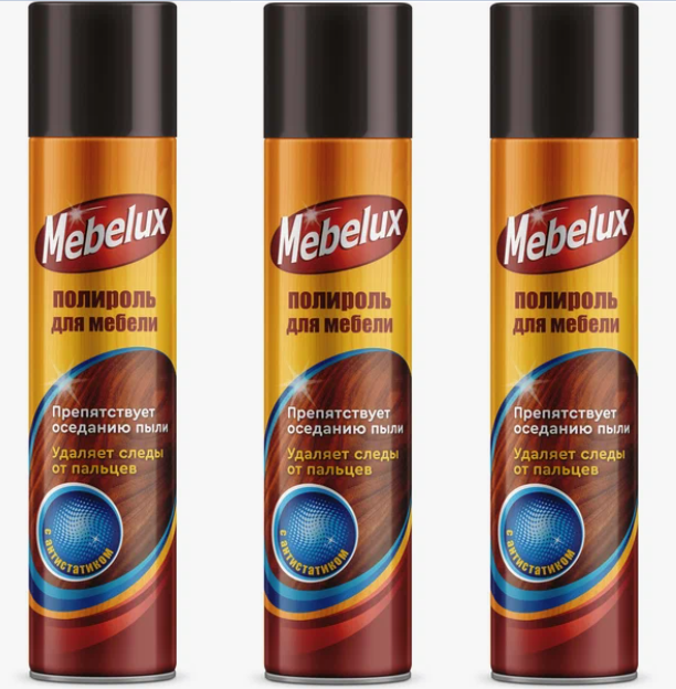 фото Средство для мебели Mebelux, полироль, с антистатиком, 300 мл, 3 шт