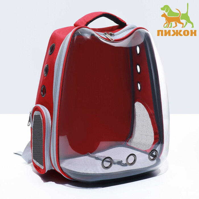 Рюкзак для переноски "Котик", прозрачный, 32 х 28 х 42 см, красный - фотография № 1
