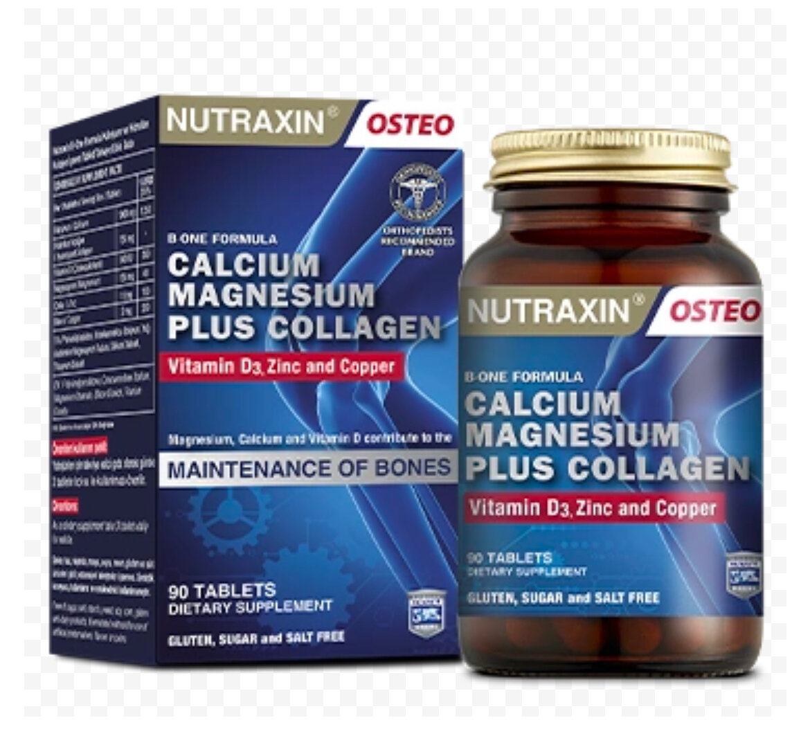MAGNESIUM+CALCIUM+COLLAGEN, NUTRAXIN, 90 таблеток / магний, кальций и коллаген
