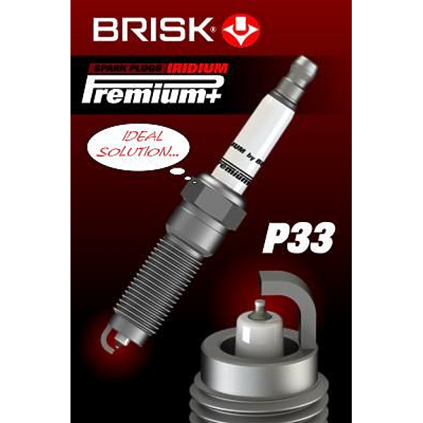 BRISK P33 свеча зажигания premium plus iridium (интервал замены - max. 100 000 km)