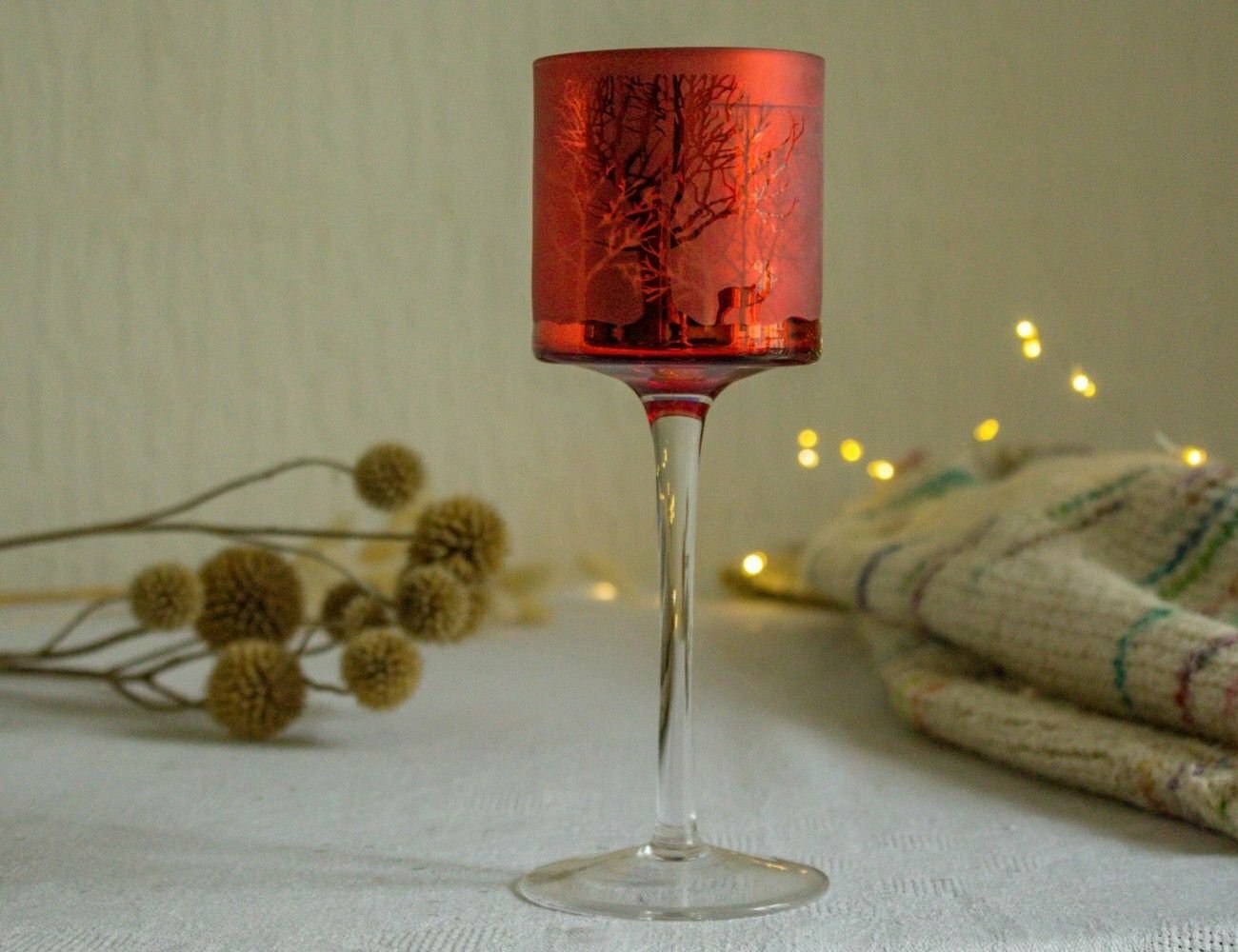 Подсвечник-бокал багряный ЛЕС под чайную свечу стеклянный красный 20 см Edelman 1103877