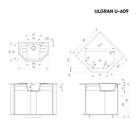 Мойка кухонная Ulgran U-609 -307 терракот - фото №2