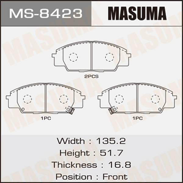 MASUMA MS-8423 (06450S0AJ10 / 06450S2A000 / 06450S2AE10) колодки дисковые передние с антискрип. пл.\ Honda (Хонда)
