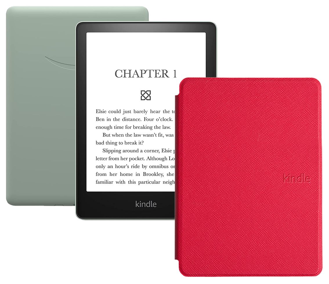Электронная книга Amazon Kindle PaperWhite 2021 16Gb Ad-Supported Agave Green с обложкой ReaderONE PaperWhite 2021 Red