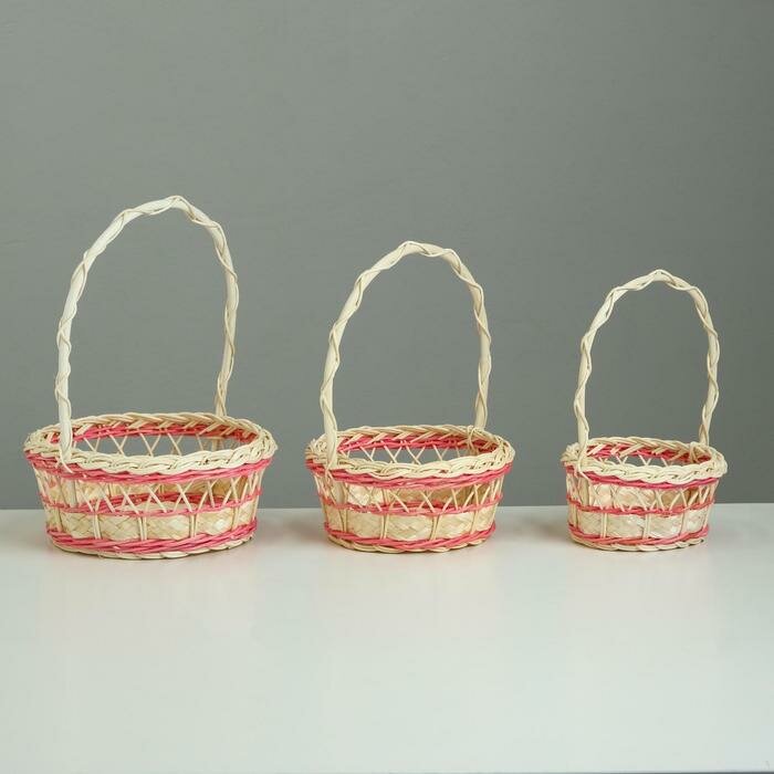 фото Набор корзин Sima-land плетеных из 3-х, диаметр 20, высота 8/27, диаметр 17 высота 7/25; диаметр 13 высота 6/21 см, (ротанг)