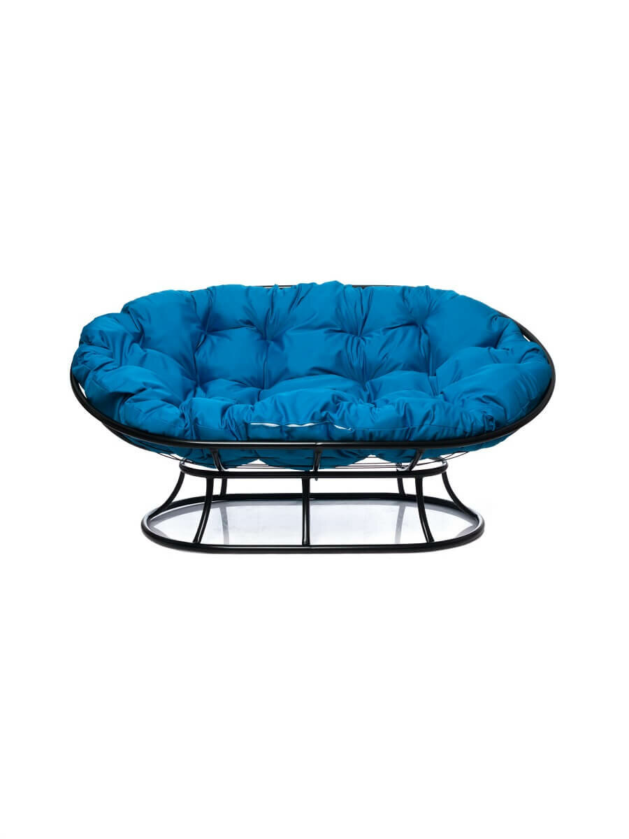 Садовый диван "Мамасан" без ротанга черное с голубой подушкой M-Group - фотография № 1