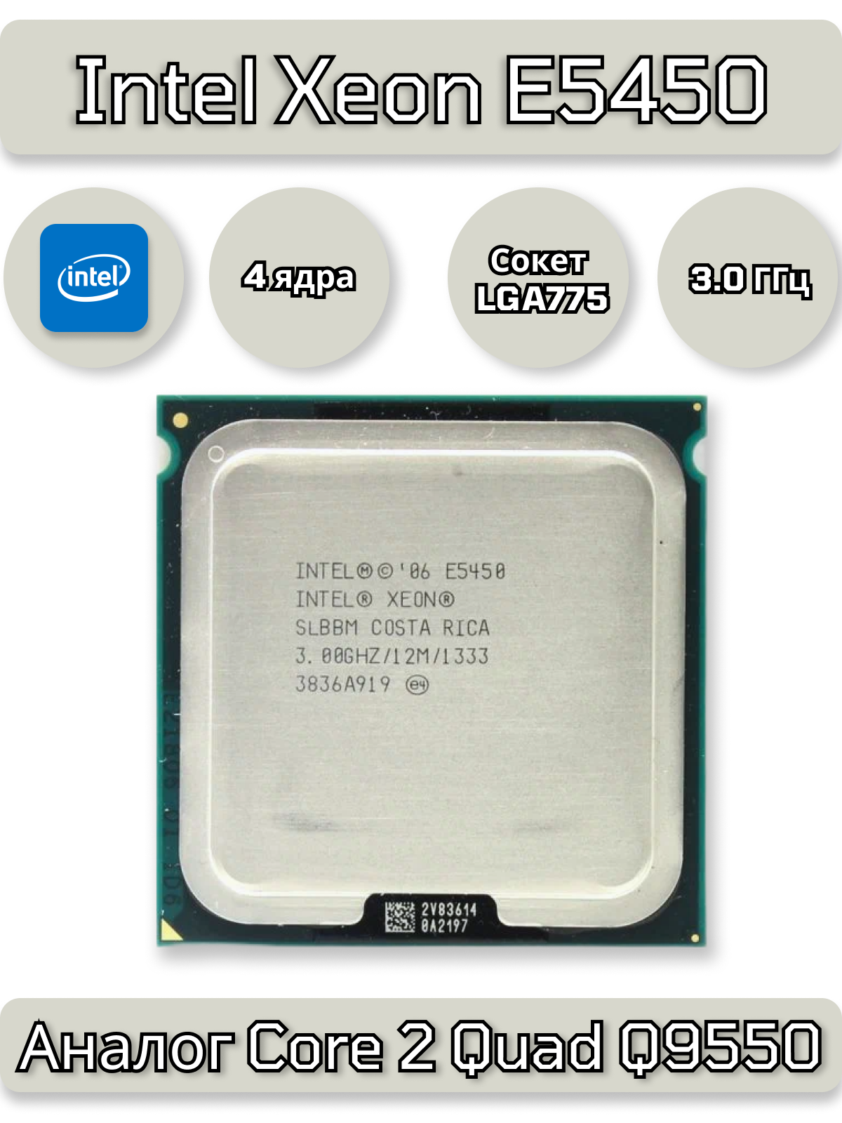 Процессор Intel Xeon E5450 (4 ядра, 3.0 ГГц) LGA775 адаптированный